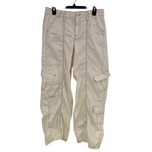 Forever 21 Cargo Pants Women L Beige Twill Baggy Straight Leg Contrast Stitch
